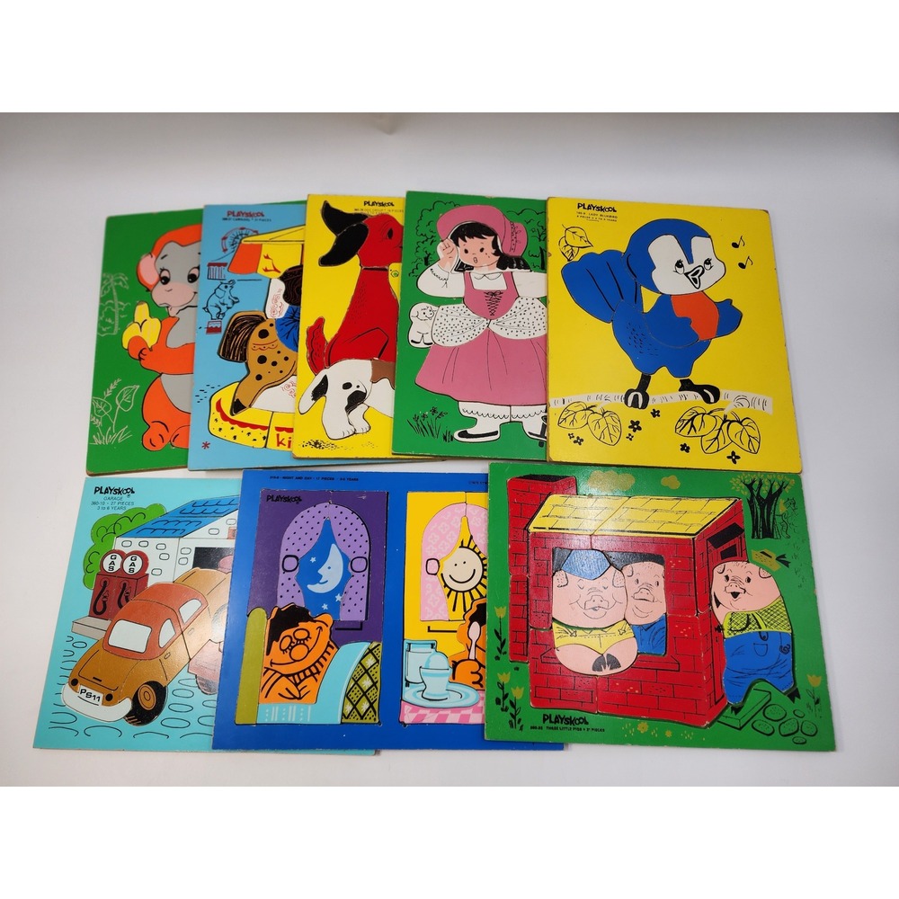 Vintage Playskool Wooden Puzzles Lotof 8 Sesame Street Three Little Pigs 70s 80s